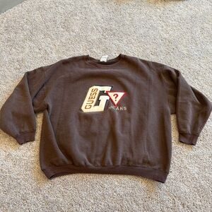 Vintage Guess Brand Embroidered Brown Crewneck Sweater Size XL